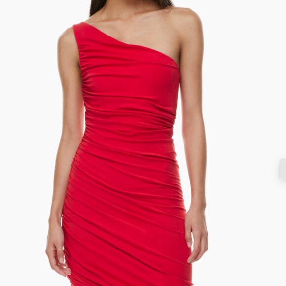 Aritzia Ten by Babaton Red Vertigo Mini Women's Ruched Dress - Picture 3 of 10